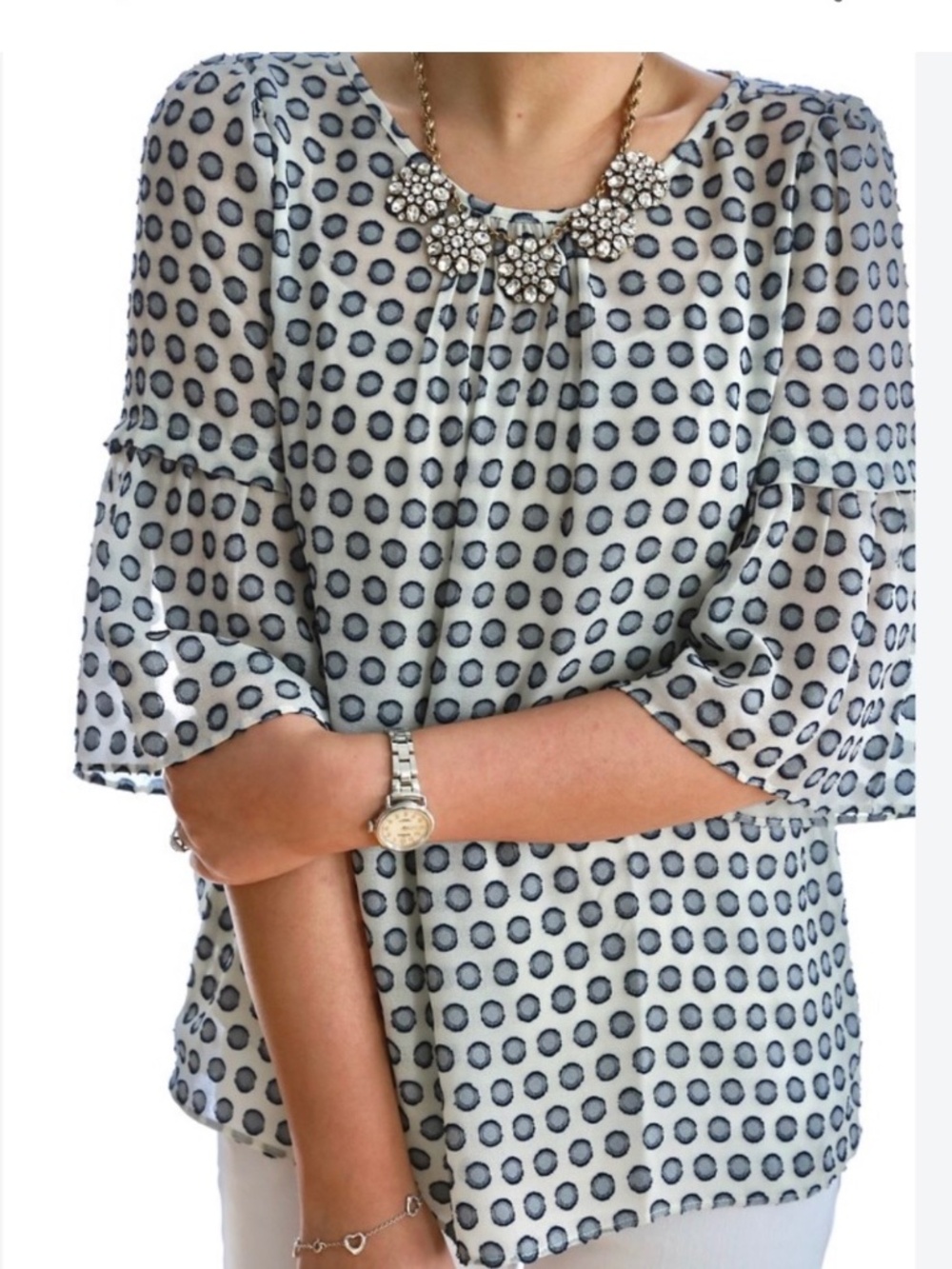 Polka dot flounce sleeve top from Ann Taylor sz Small